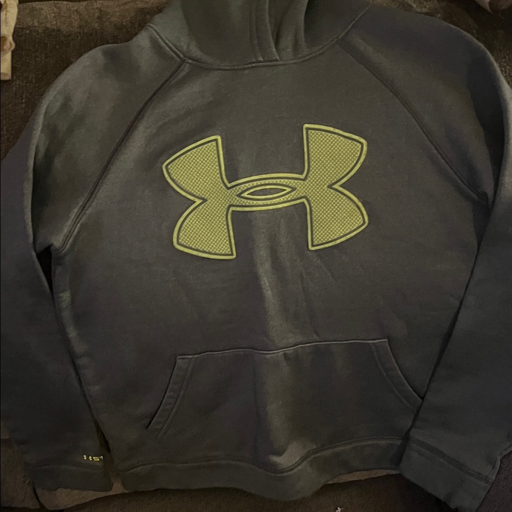 Under Armour Kids Dark Gray Hoodie with Green Logo